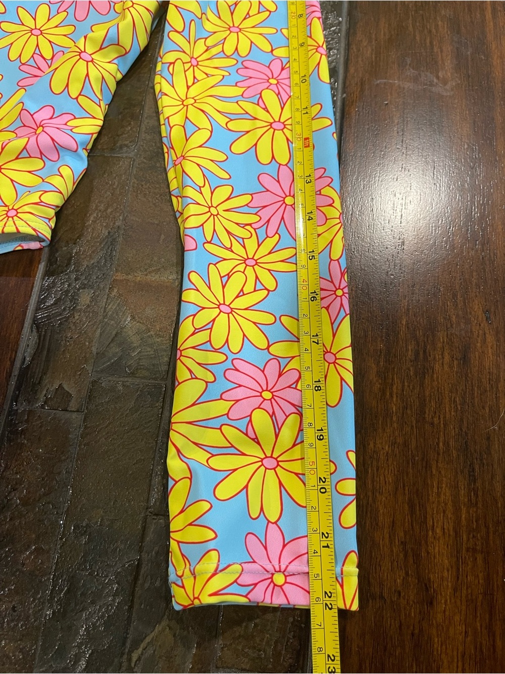 Daisy Print Long-Sleeve Rash Guard One-Piece Swimsuit - Blue/Yellow/Pink - Picture 9 of 10